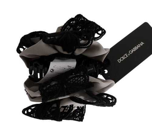 Dolce & Gabbana Gray Silk Black Lace Hair Claw - ClickThatClicks 