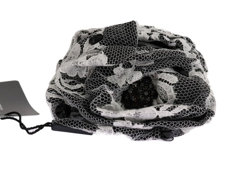 Dolce & Gabbana Black White Floral Lace Crystal Hair Claw - ClickThatClicks 
