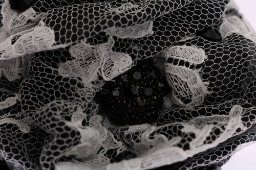 Dolce & Gabbana Black White Floral Lace Crystal Hair Claw - ClickThatClicks 