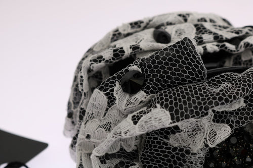 Dolce & Gabbana Black White Floral Lace Crystal Hair Claw - ClickThatClicks 