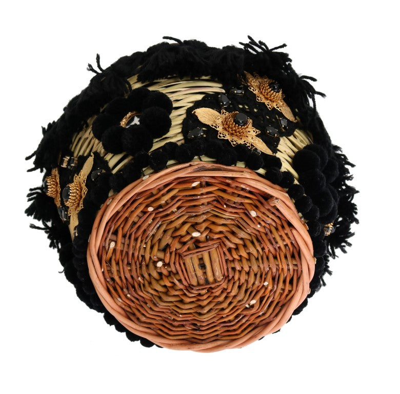 Dolce & Gabbana Beige Straw Snakeskin Pom Pom Crystal AGNESE Bag - ClickThatClicks 