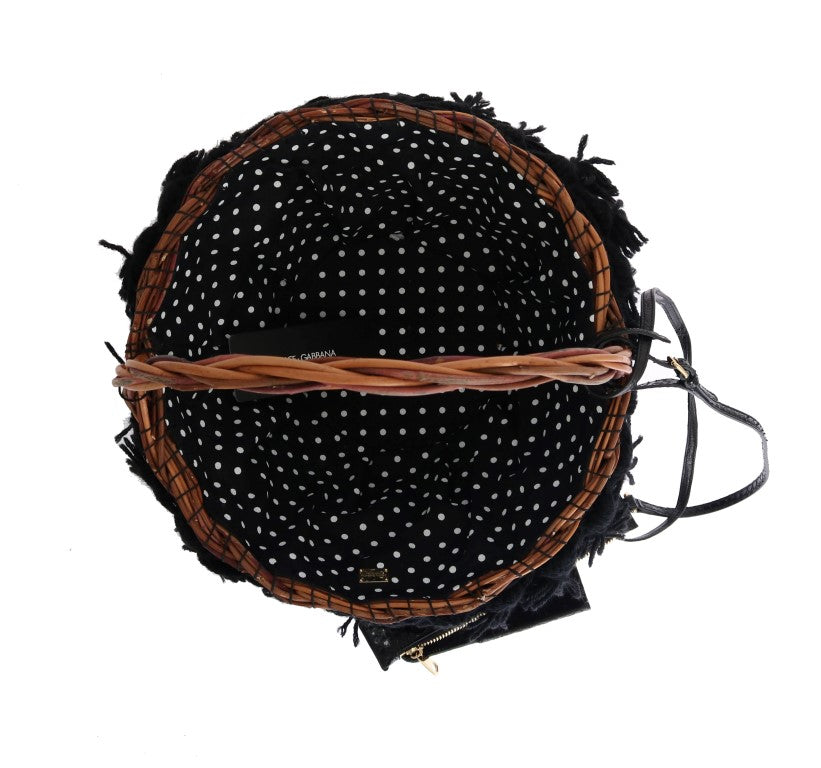 Dolce & Gabbana Beige Straw Snakeskin Pom Pom Crystal AGNESE Bag - ClickThatClicks 