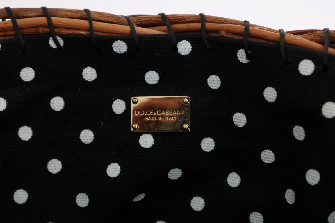 Dolce & Gabbana Beige Straw Snakeskin Pom Pom Crystal AGNESE Bag - ClickThatClicks 