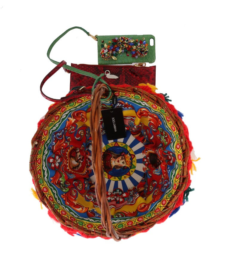 Dolce & Gabbana Multicolor AGNESE Straw Crystal  Pom Pom Bag - ClickThatClicks 