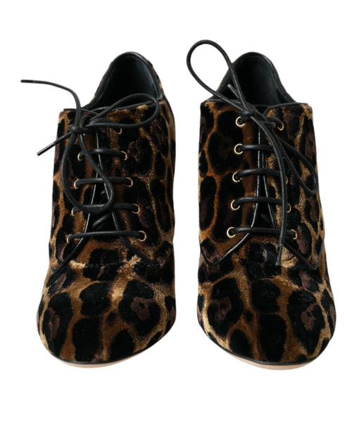 Dolce & Gabbana Brown Leopard Hair Lace Up Booties Shoes - ClickThatClicks 