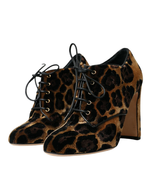 Dolce & Gabbana Brown Leopard Hair Lace Up Booties Shoes - ClickThatClicks 