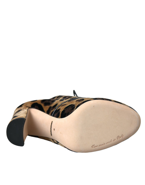 Dolce & Gabbana Brown Leopard Hair Lace Up Booties Shoes - ClickThatClicks 