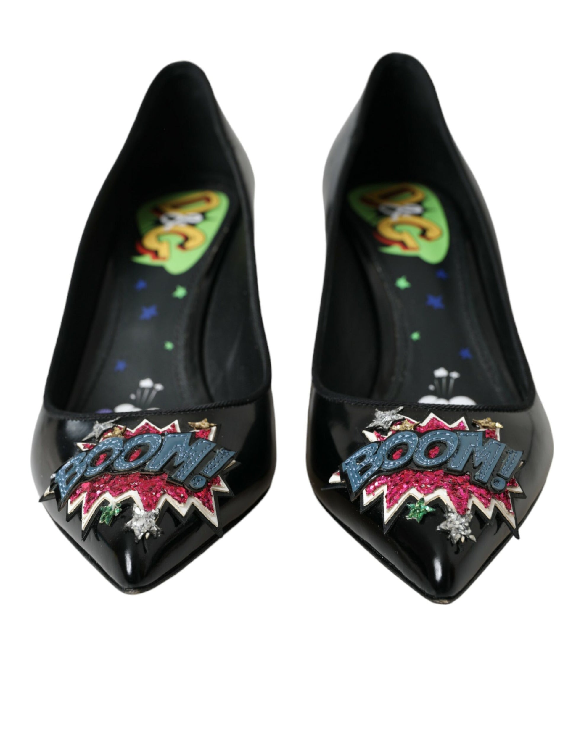 Dolce & Gabbana Black Leather BOOM Patch Heels Pumps Shoes - ClickThatClicks 