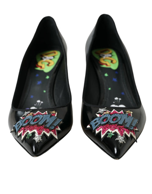 Dolce & Gabbana Black Leather BOOM Patch Heels Pumps Shoes - ClickThatClicks 