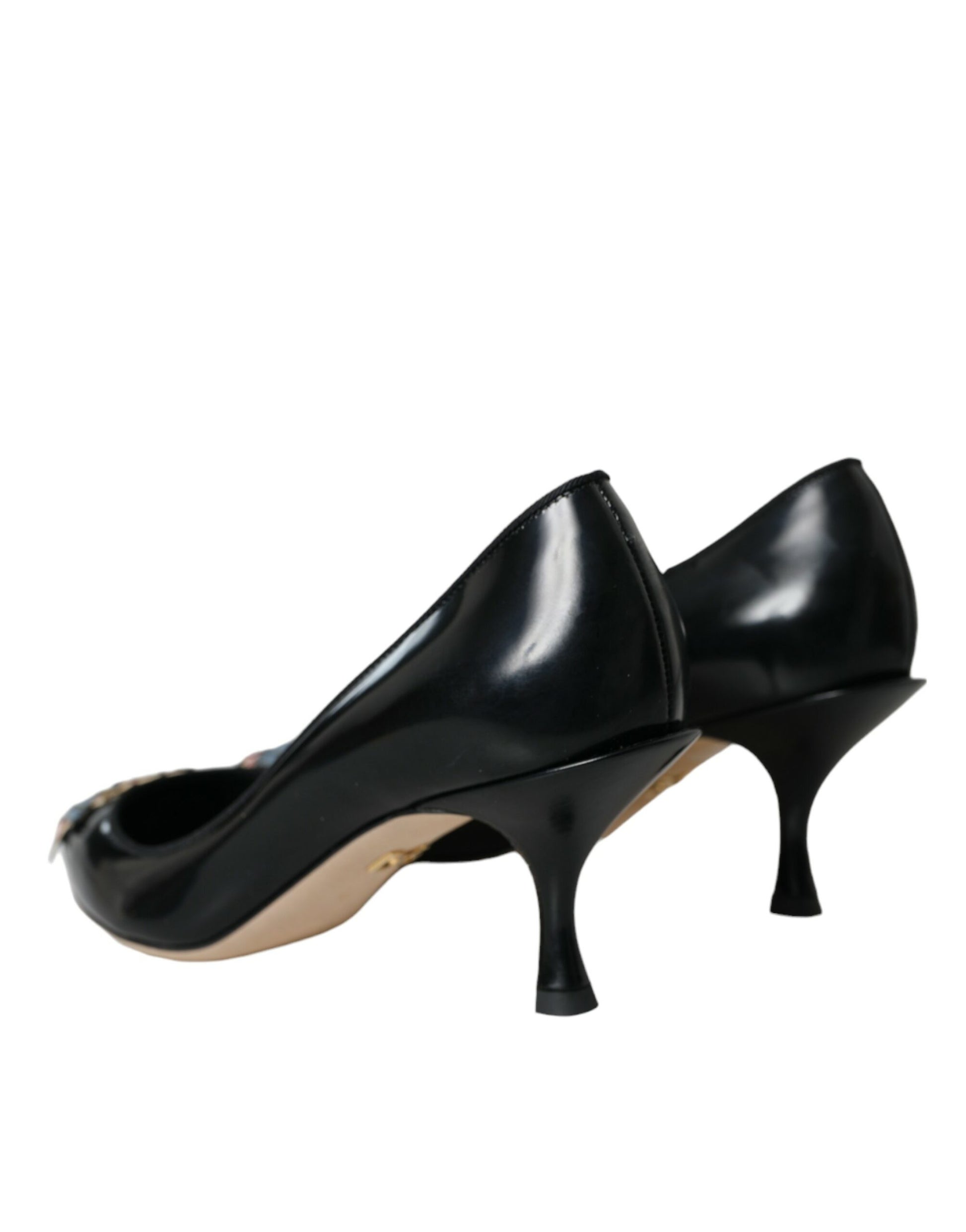 Dolce & Gabbana Black Leather BOOM Patch Heels Pumps Shoes - ClickThatClicks 