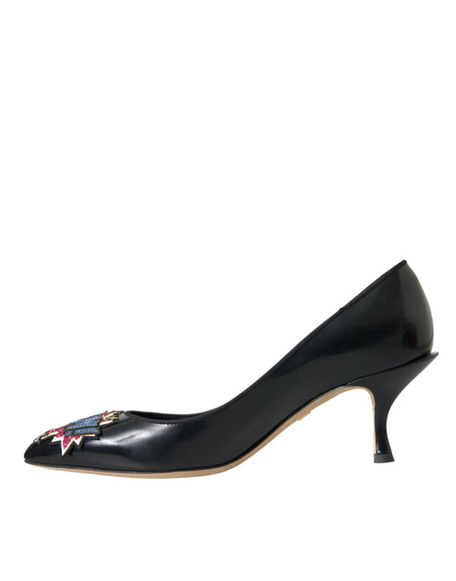 Dolce & Gabbana Black Leather BOOM Patch Heels Pumps Shoes - ClickThatClicks 