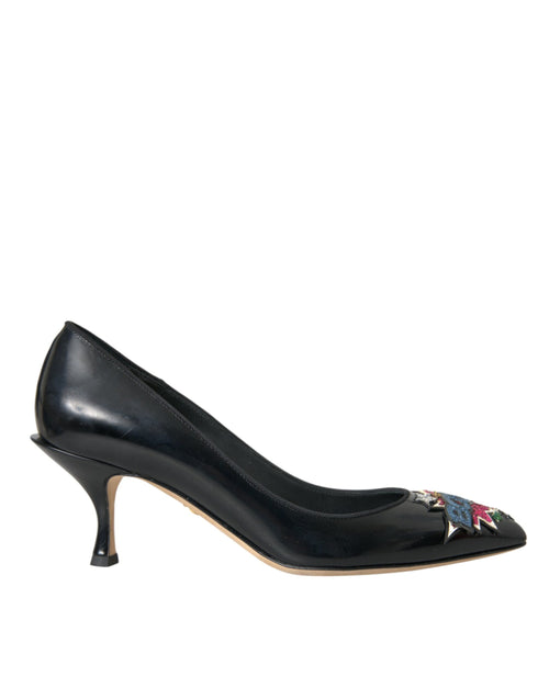 Dolce & Gabbana Black Leather BOOM Patch Heels Pumps Shoes - ClickThatClicks 