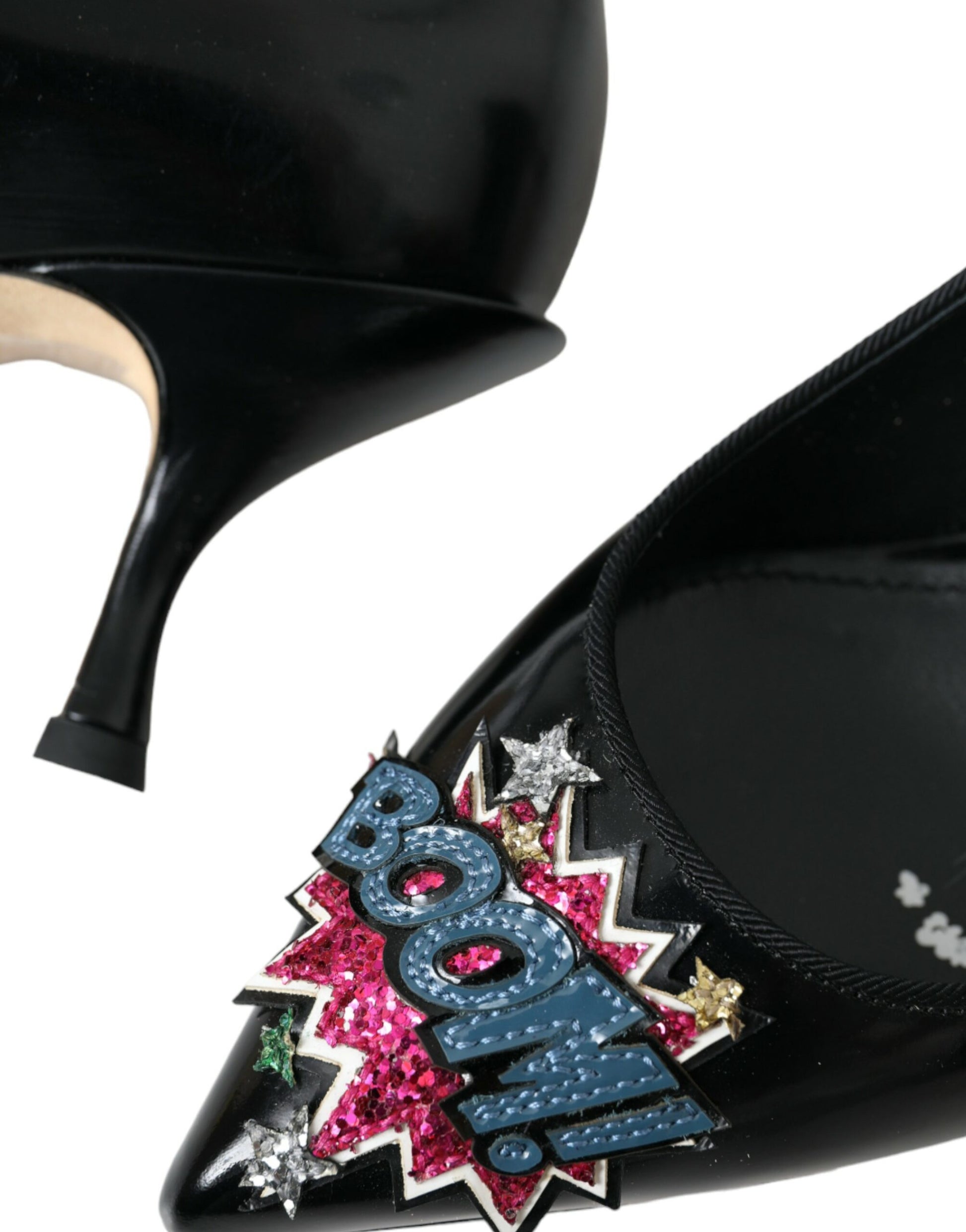 Dolce & Gabbana Black Leather BOOM Patch Heels Pumps Shoes - ClickThatClicks 