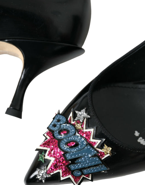 Dolce & Gabbana Black Leather BOOM Patch Heels Pumps Shoes - ClickThatClicks 