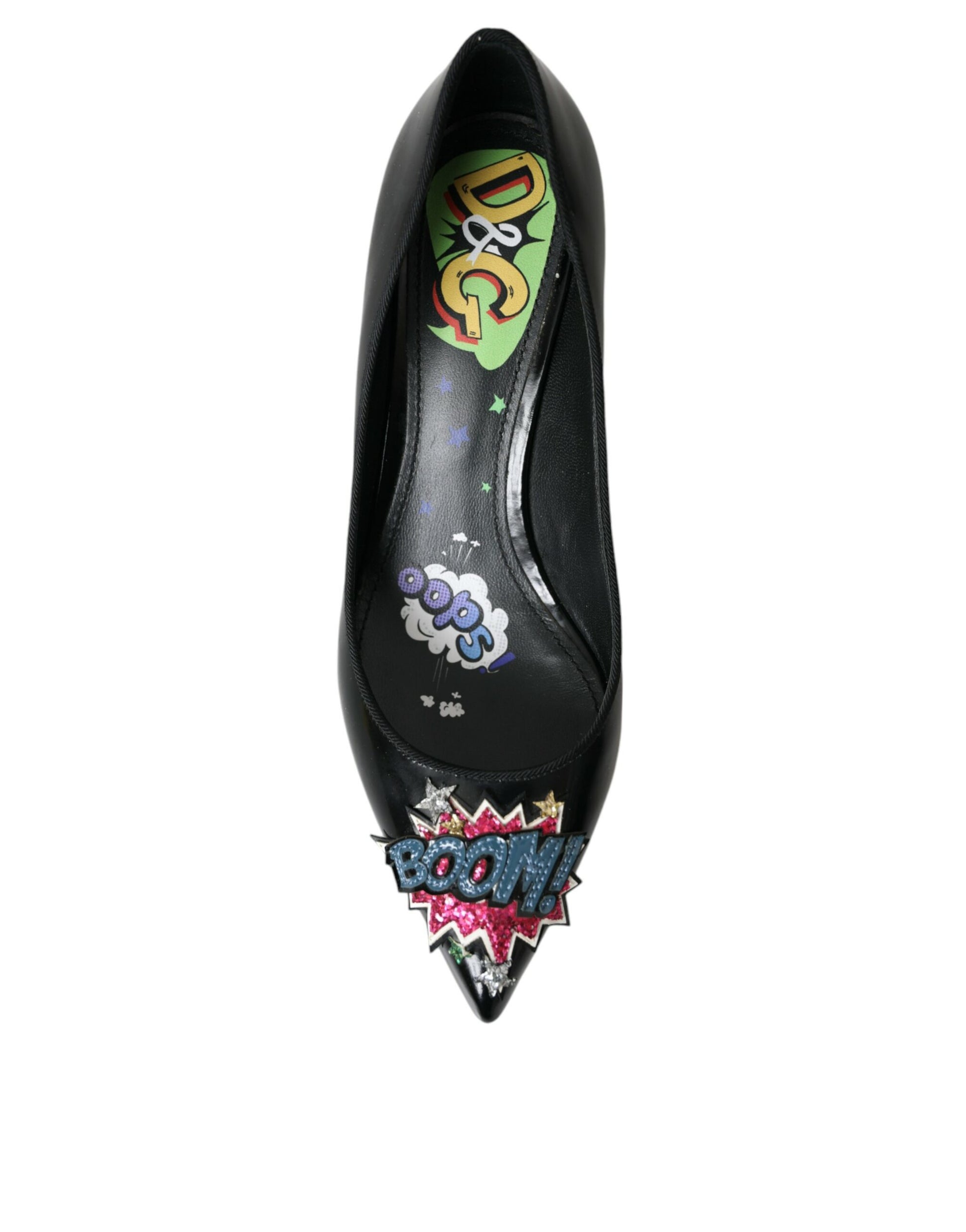 Dolce & Gabbana Black Leather BOOM Patch Heels Pumps Shoes - ClickThatClicks 
