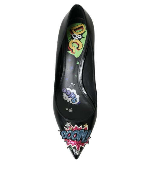 Dolce & Gabbana Black Leather BOOM Patch Heels Pumps Shoes - ClickThatClicks 