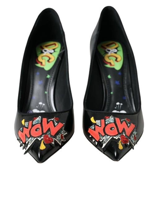 Dolce & Gabbana Black Leather WOW Patch Heels Pumps Shoes - ClickThatClicks 