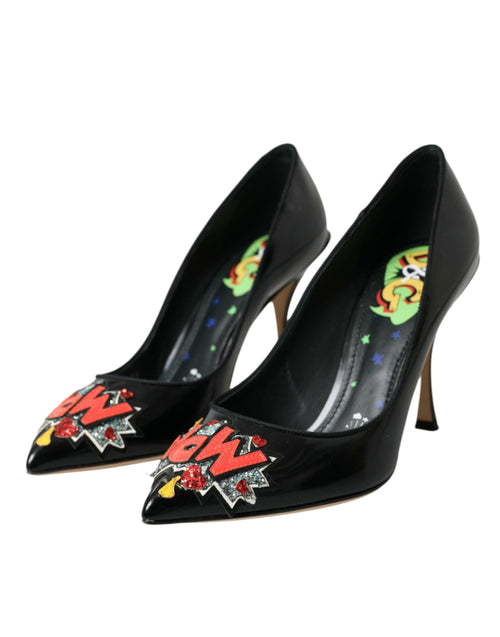 Dolce & Gabbana Black Leather WOW Patch Heels Pumps Shoes - ClickThatClicks 