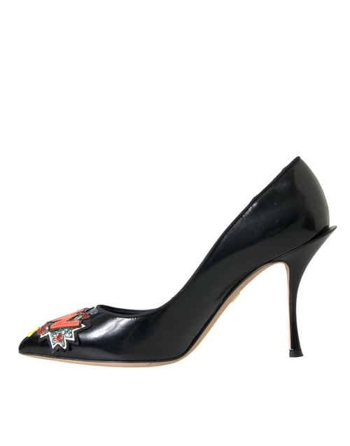 Dolce & Gabbana Black Leather WOW Patch Heels Pumps Shoes - ClickThatClicks 
