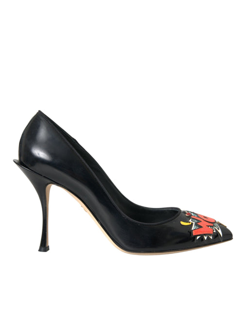 Dolce & Gabbana Black Leather WOW Patch Heels Pumps Shoes - ClickThatClicks 