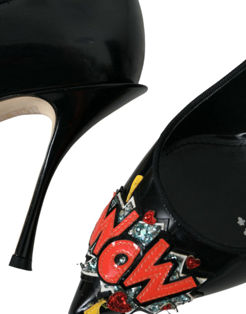 Dolce & Gabbana Black Leather WOW Patch Heels Pumps Shoes - ClickThatClicks 