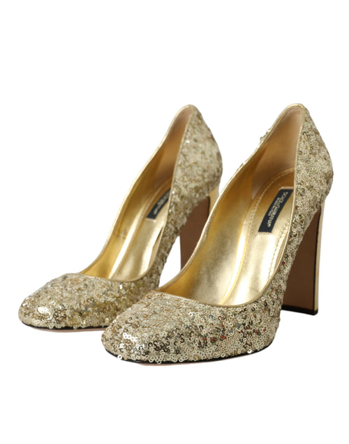 Dolce & Gabbana Gold Sequin Crystal Heels Pumps Shoes - ClickThatClicks 