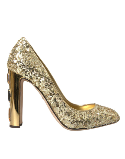 Dolce & Gabbana Gold Sequin Crystal Heels Pumps Shoes - ClickThatClicks 