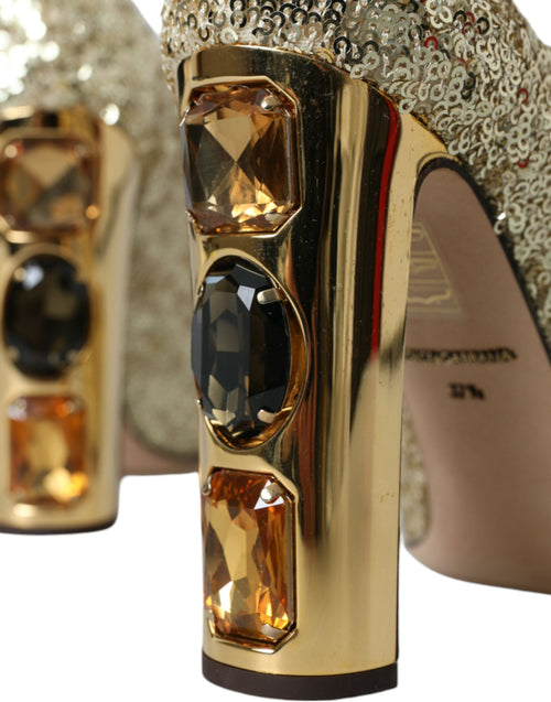 Dolce & Gabbana Gold Sequin Crystal Heels Pumps Shoes - ClickThatClicks 