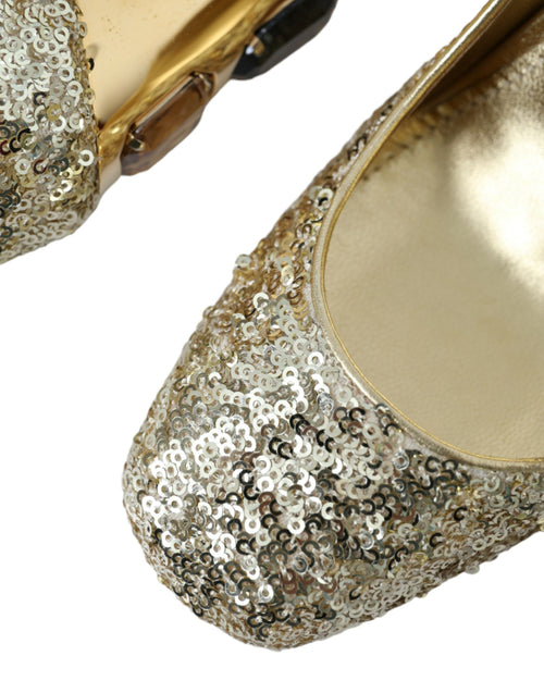 Dolce & Gabbana Gold Sequin Crystal Heels Pumps Shoes - ClickThatClicks 