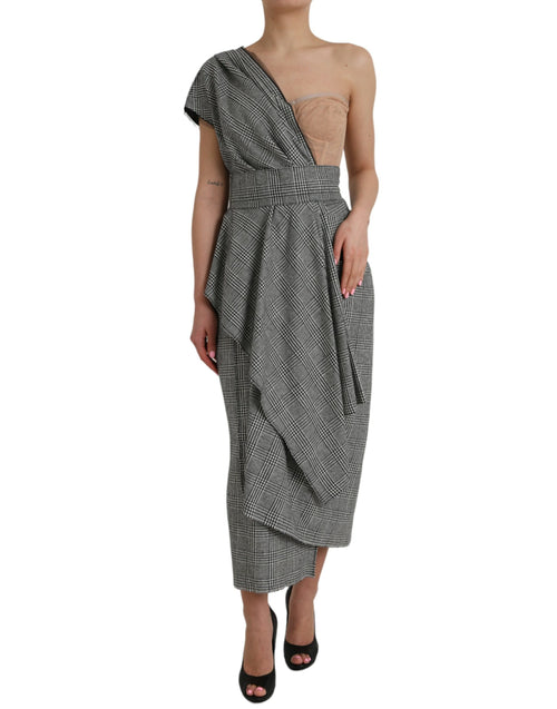 Dolce & Gabbana Gray Beige Layered One Shoulder Maxi Dress - ClickThatClicks 