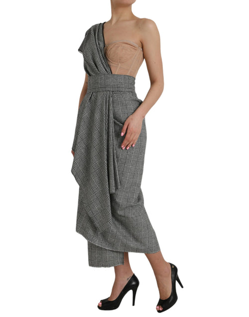 Dolce & Gabbana Gray Beige Layered One Shoulder Maxi Dress - ClickThatClicks 