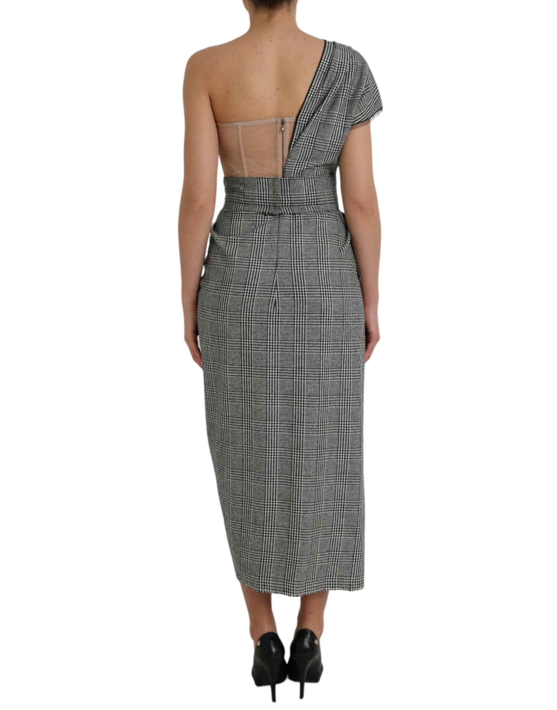 Dolce & Gabbana Gray Beige Layered One Shoulder Maxi Dress - ClickThatClicks 