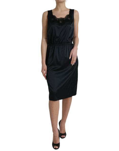 Dolce & Gabbana Black Polyester Lace Trim Sheath Midi Dress - ClickThatClicks 