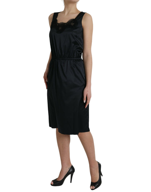 Dolce & Gabbana Black Polyester Lace Trim Sheath Midi Dress - ClickThatClicks 