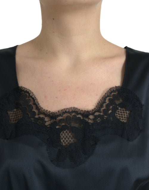 Dolce & Gabbana Black Polyester Lace Trim Sheath Midi Dress - ClickThatClicks 