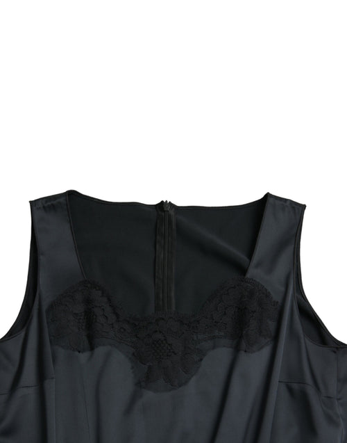 Dolce & Gabbana Black Polyester Lace Trim Sheath Midi Dress - ClickThatClicks 