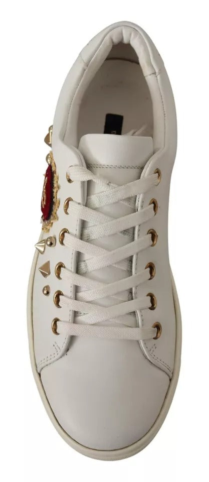 Dolce & Gabbana White Leather Gold Red Heart Sneakers Shoes - ClickThatClicks 