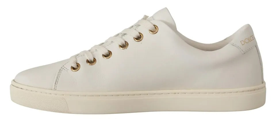 Dolce & Gabbana White Leather Gold Red Heart Sneakers Shoes - ClickThatClicks 