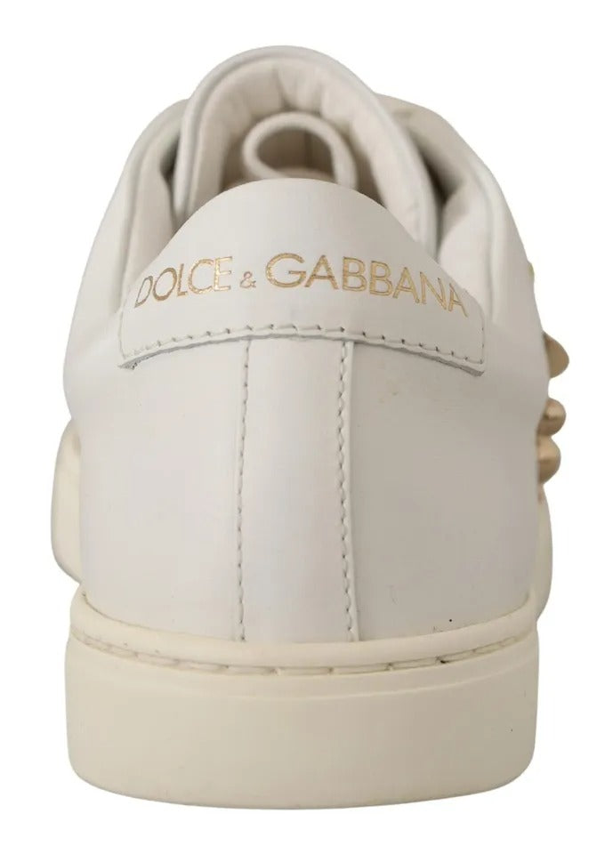 Dolce & Gabbana White Leather Gold Red Heart Sneakers Shoes - ClickThatClicks 