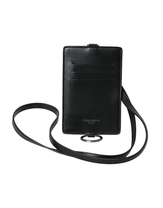 Dolce & Gabbana Black Calf Leather Lanyard Logo Card Holder Men Wallet - ClickThatClicks 