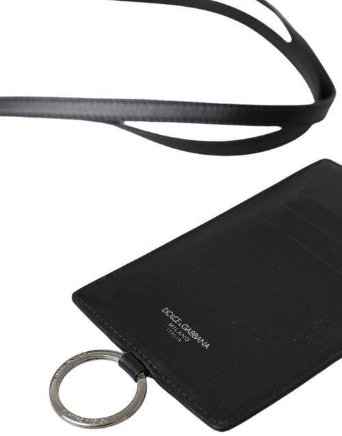 Dolce & Gabbana Black Calf Leather Lanyard Logo Card Holder Men Wallet - ClickThatClicks 