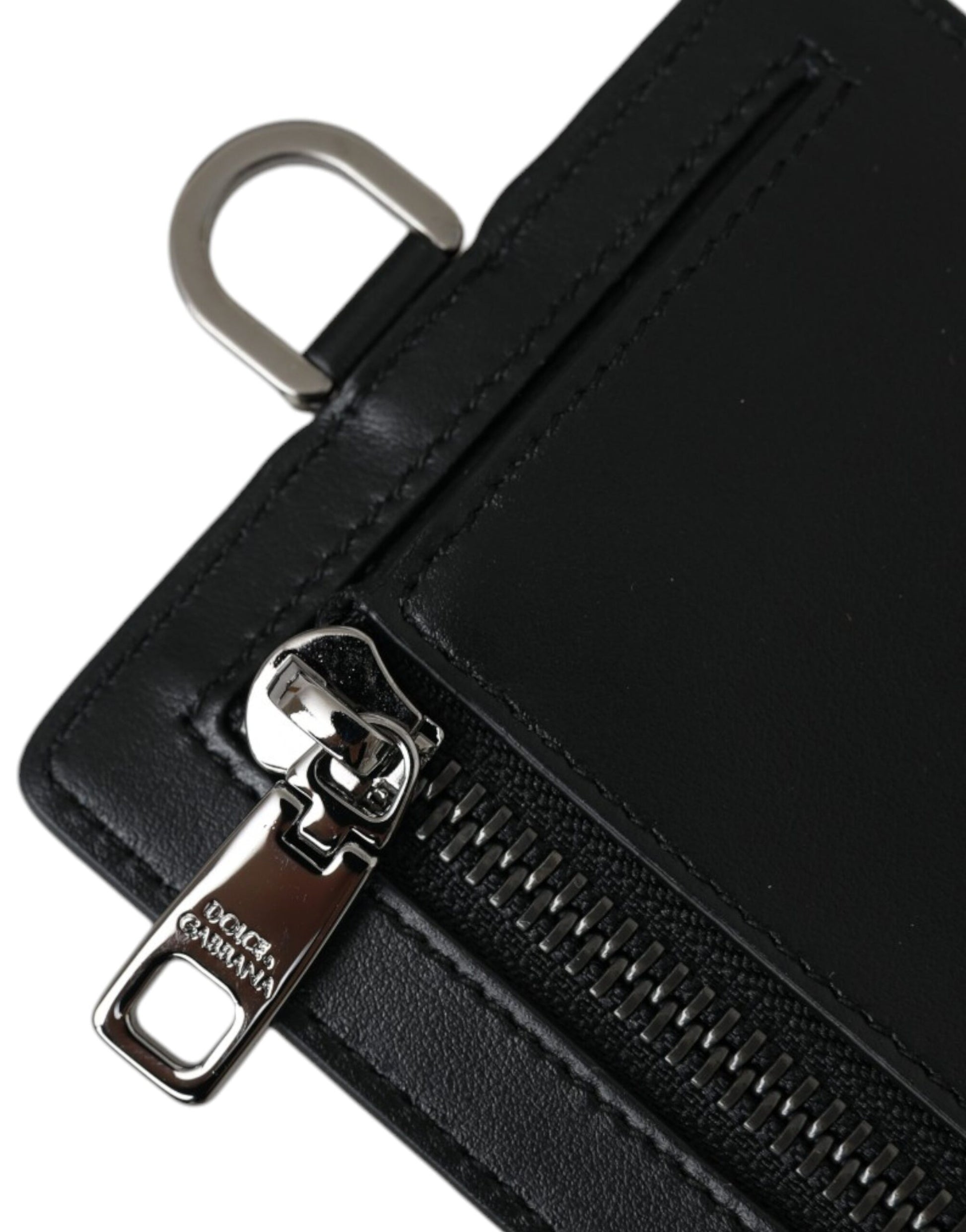 Dolce & Gabbana Black Calf Leather Lanyard Logo Card Holder Men Wallet - ClickThatClicks 
