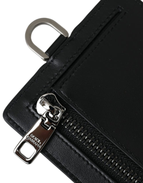 Dolce & Gabbana Black Calf Leather Lanyard Logo Card Holder Men Wallet - ClickThatClicks 
