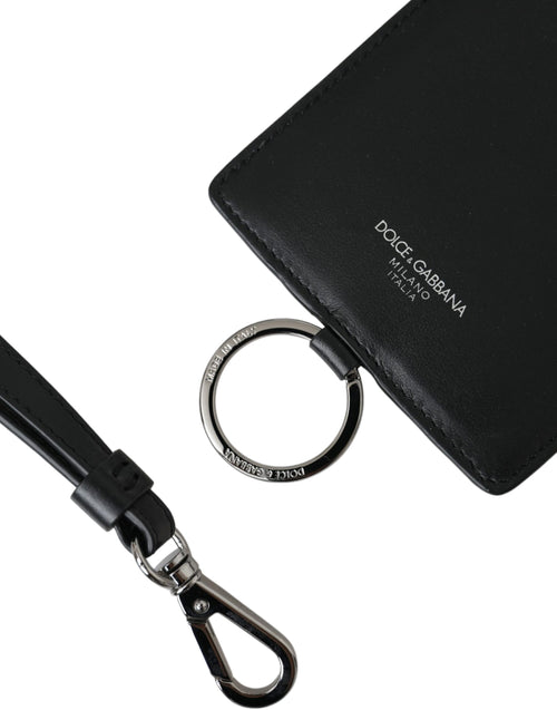 Dolce & Gabbana Black Calf Leather Lanyard Logo Card Holder Men Wallet - ClickThatClicks 