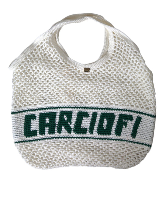 Dolce & Gabbana White Green Knitted Cotton Logo Shopping Tote Bag - ClickThatClicks 