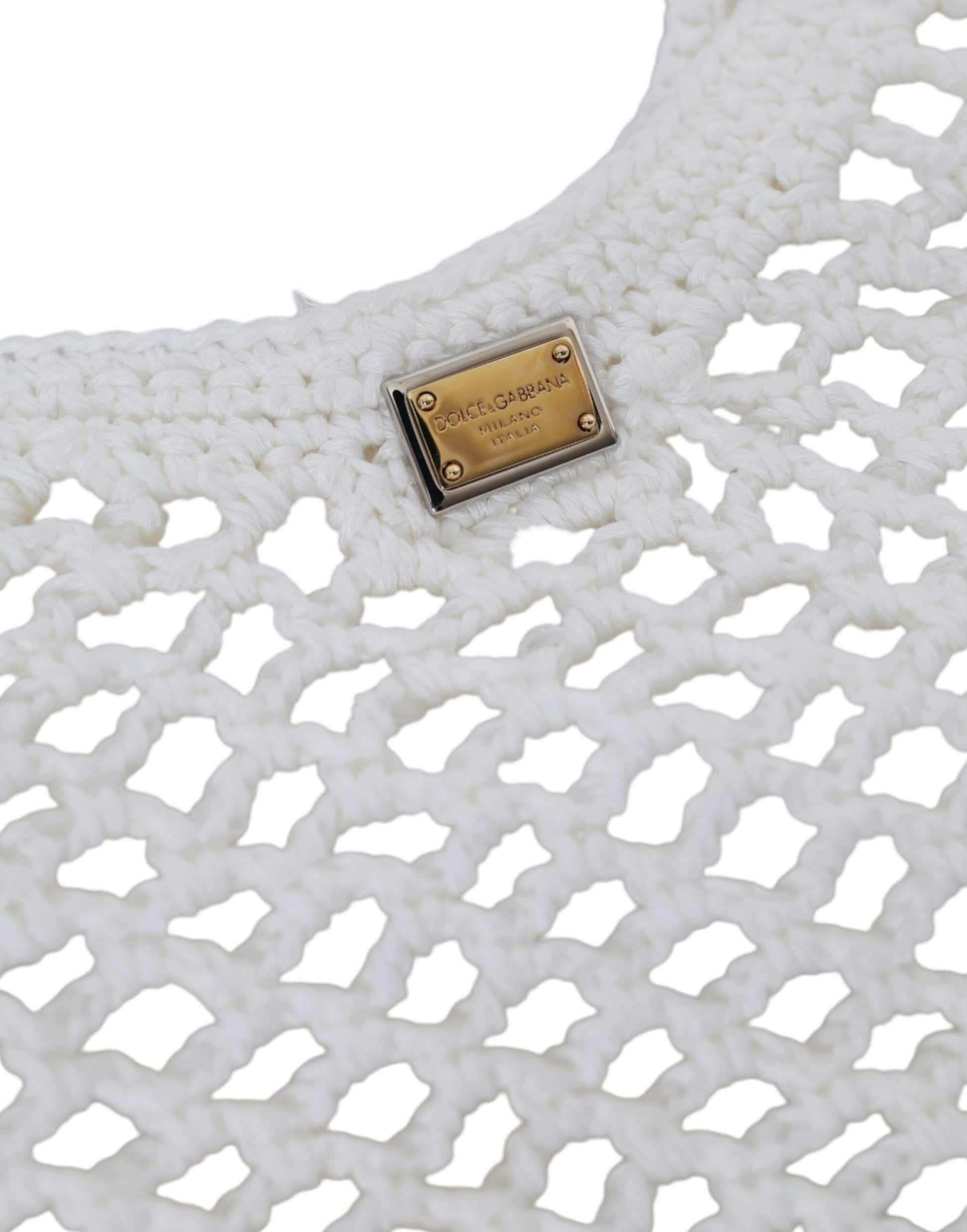 Dolce & Gabbana White Green Knitted Cotton Logo Shopping Tote Bag - ClickThatClicks 
