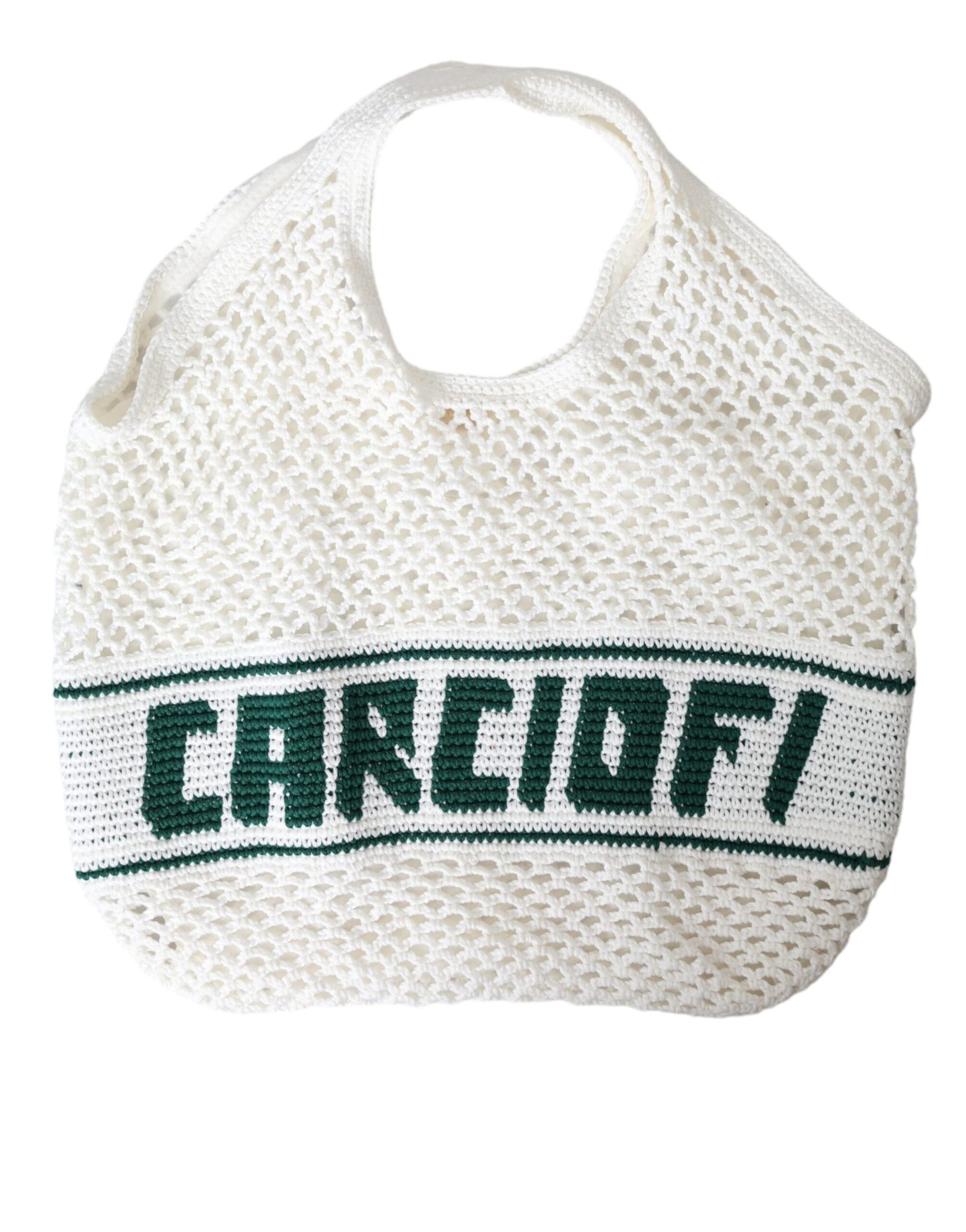 Dolce & Gabbana White Green Knitted Cotton Logo Shopping Tote Bag - ClickThatClicks 