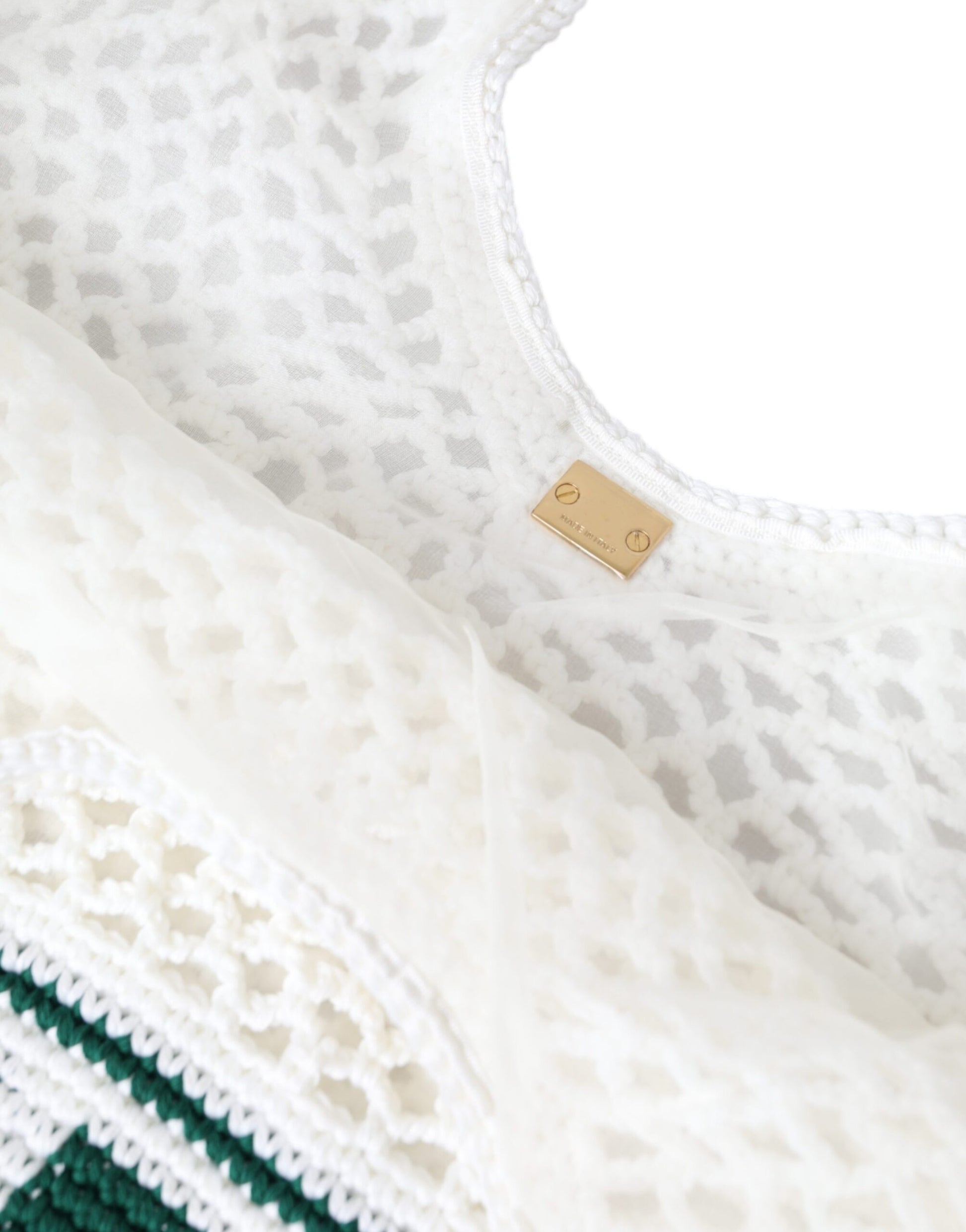Dolce & Gabbana White Green Knitted Cotton Logo Shopping Tote Bag - ClickThatClicks 