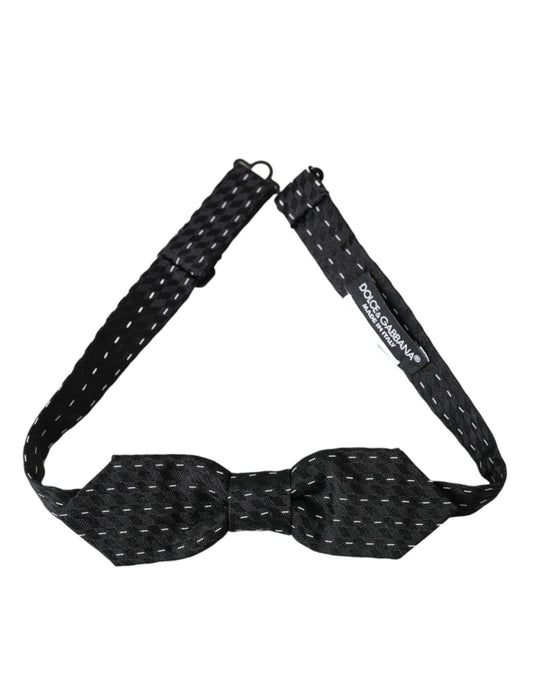 Dolce & Gabbana Dark Gray White Stitched Silk Men Neck Bow Tie