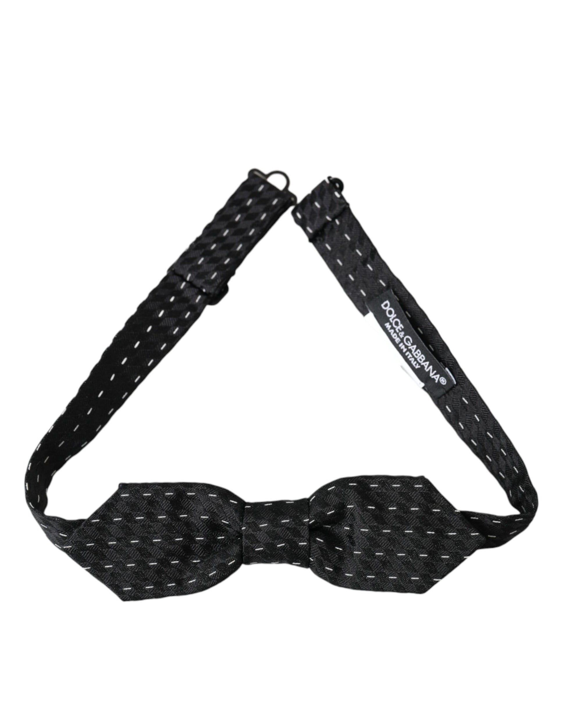 Dolce & Gabbana Black White Stitched Silk Men Neck Bow Tie - ClickThatClicks 